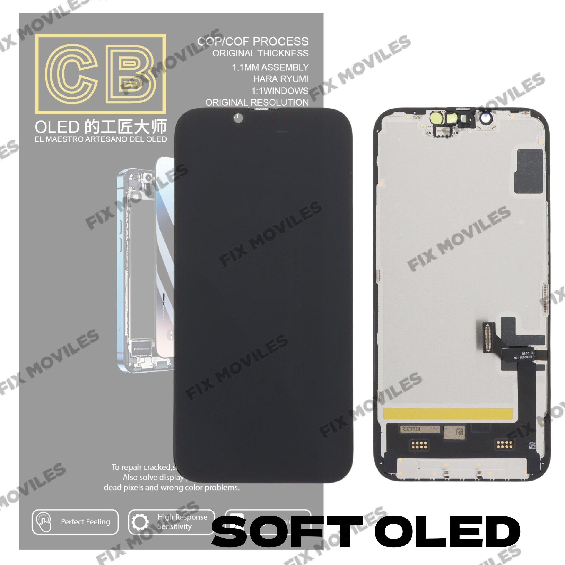 Pantalla “CB SOFT OLED” iPhone 14 Control IC Reemplazable LCD+TACTIL Completo Pantalla “CB SOFT OLED” iPhone 14 Control IC Reemplazable LCD+TACTIL Completo - Image 1